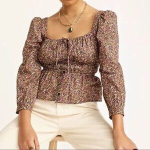 J.Crew Cinched Waist Milkmaid Cotton Top In Liberty Busy Izzy Fabric Size L